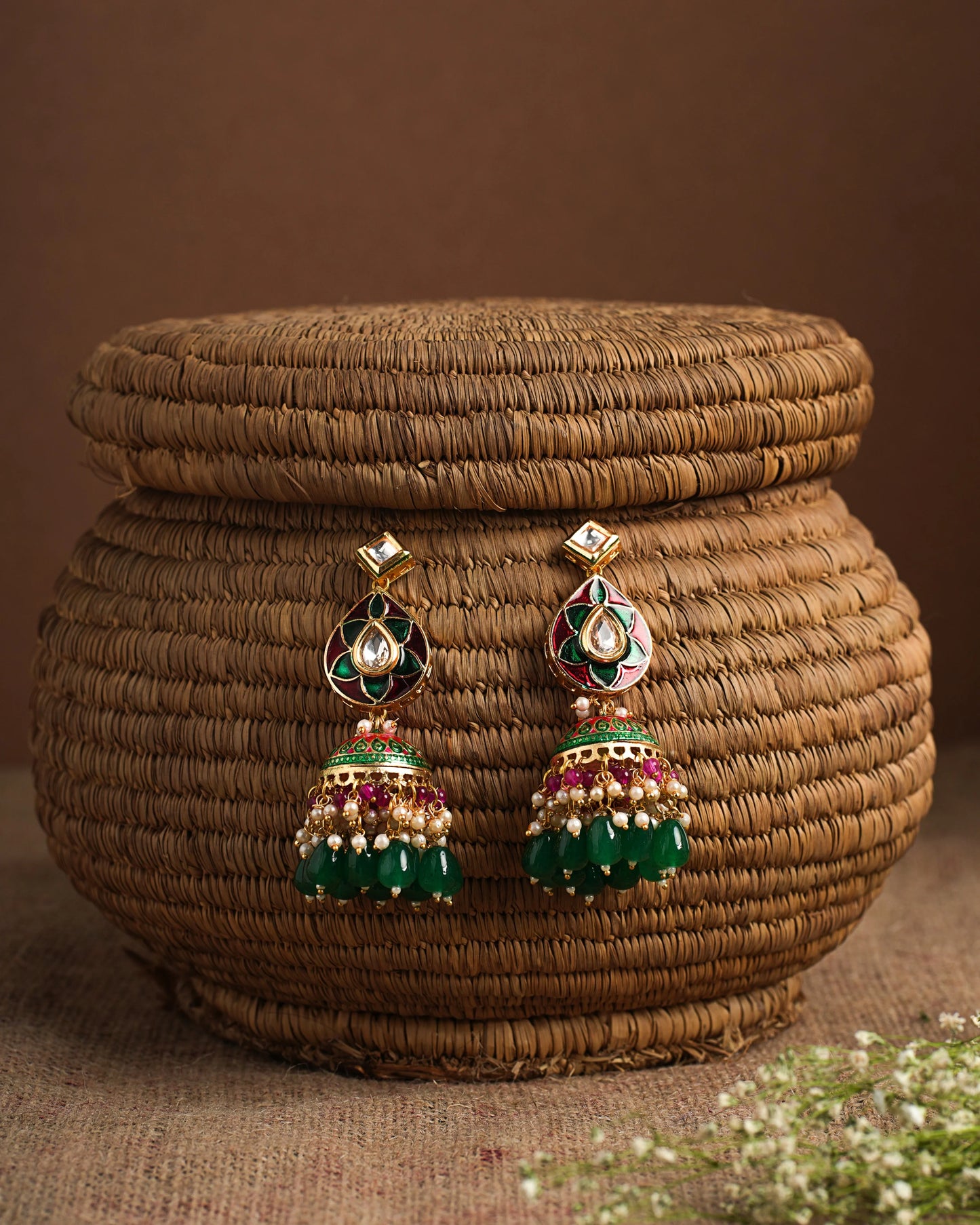 Royal Meenakari Green Jhumka Earrings